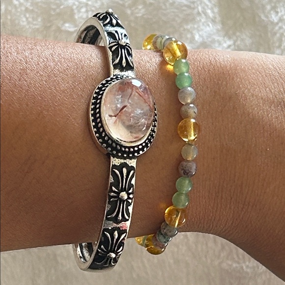 Fire Quartz Silver Bangle Cuff Bracelet* - Picture 5 of 7